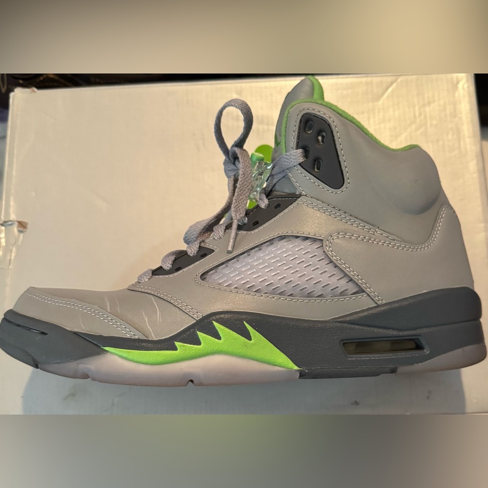 Jordan Gray and Green Sneakers with Reflective Tongue and Air Unit